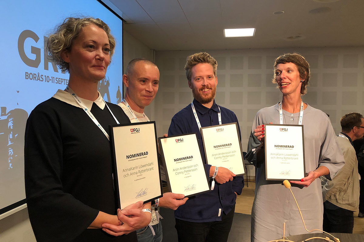 Anna Rytterbrant, Conny Pettersson, Aron Andersson och AnnaKarin Löwendahl var alla nominerade till Guldspaden. Här står de med varsitt nomineringsdiplom.