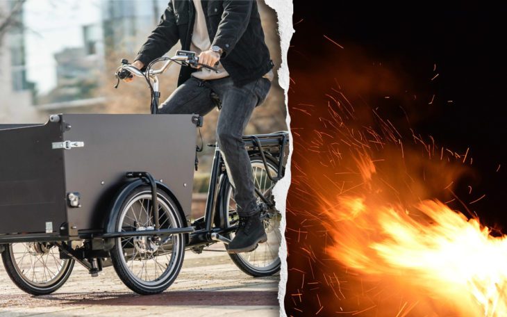 Batteriet till en elcykel lådcykel började brinna under laddning