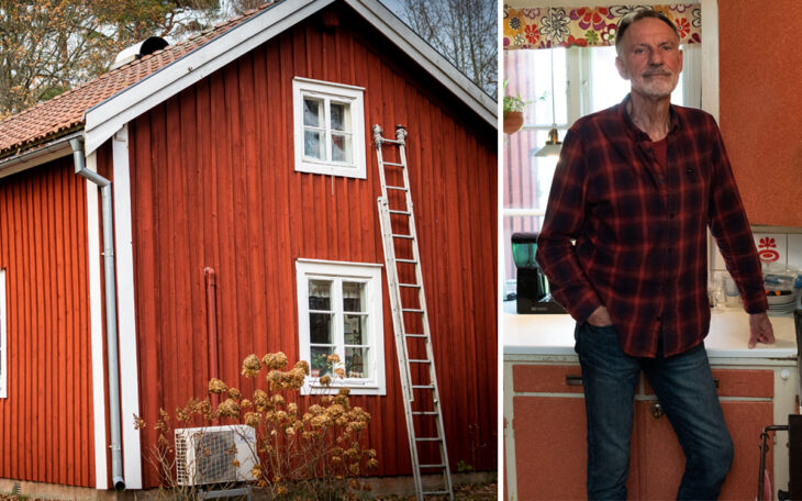 Bilden är ett montage av två bilder. Den visar Tommy Bordon, och det statartorp hans familj bor i.