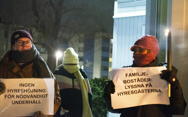 Oroliga hyresgäster på Siriusgatan i Bergsjön trotsade iskalla januarivindar för att tidigare i år protestera mot renoveringsplanerna som återigen höjer deras hyror rejält.