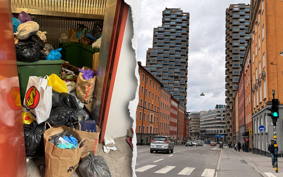 I Stockholm har Oscar Properties byggt prestigebostäder som de Norra Tornen i Vasastan. Men efter att bolaget försatt sig i ekonomisk kris tvingas hyresgästerna i Skövde stå ut med sopberg i källaren.