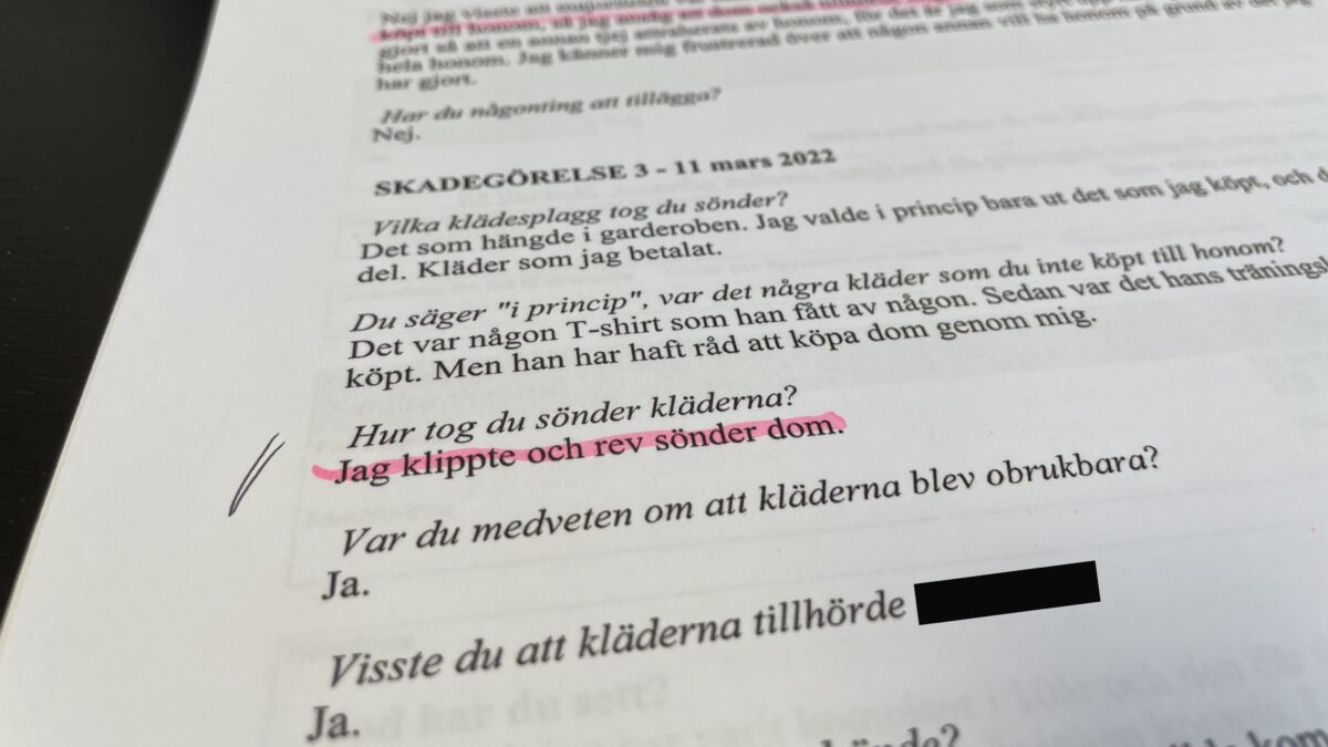 Ett utdrag från domen i tingsrätten.