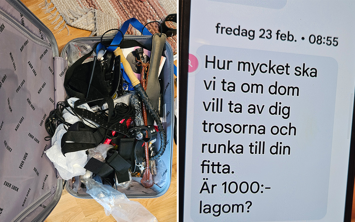 Sexleksaker som föreningsprofilen lämnade kvar hos kvinnan samt ett sms som han skickade till henne.