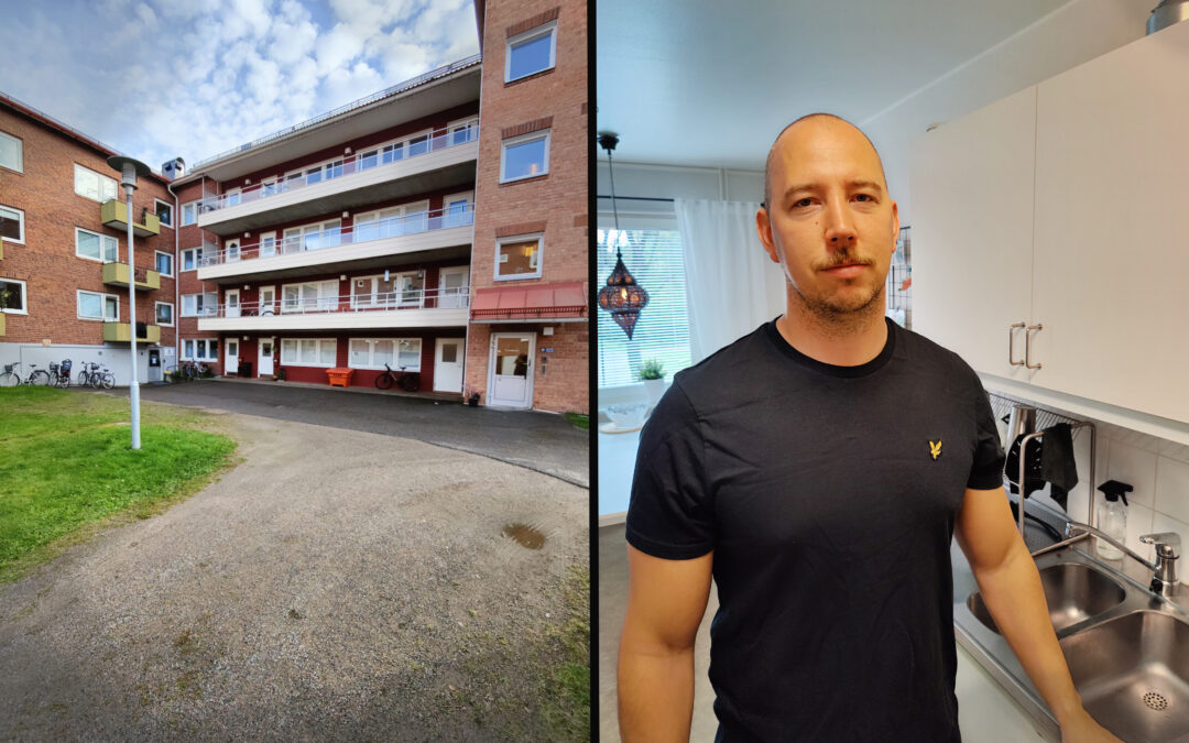 Två bilder, den ena på ett hus och den andra på en medelålders man.