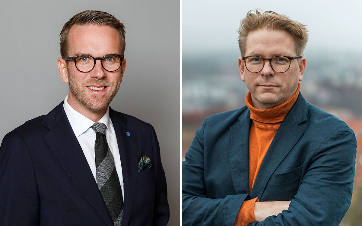 Bostadsminister Andreas Carlson (KD) och Hyresgästföreningens förbundsjurist Roger Höög.