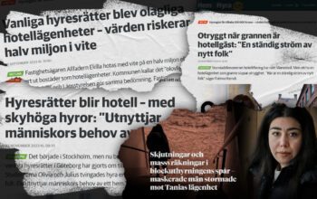 Kollage med rubriker om hotellägenheter och massvräkningar