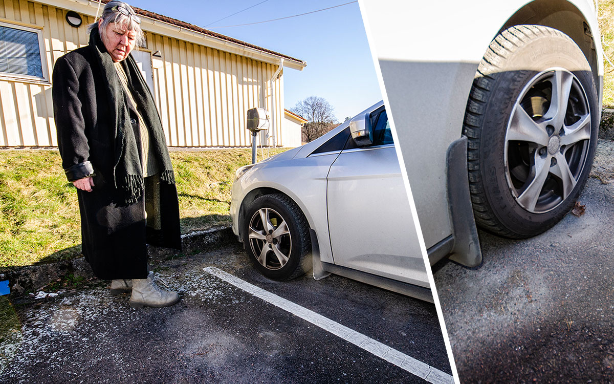 Hyresgäster har flera gånger felanmält att deras bildäck frusit fast i hjulspår och gropar på parkeringen, berättar Marie Nordin.